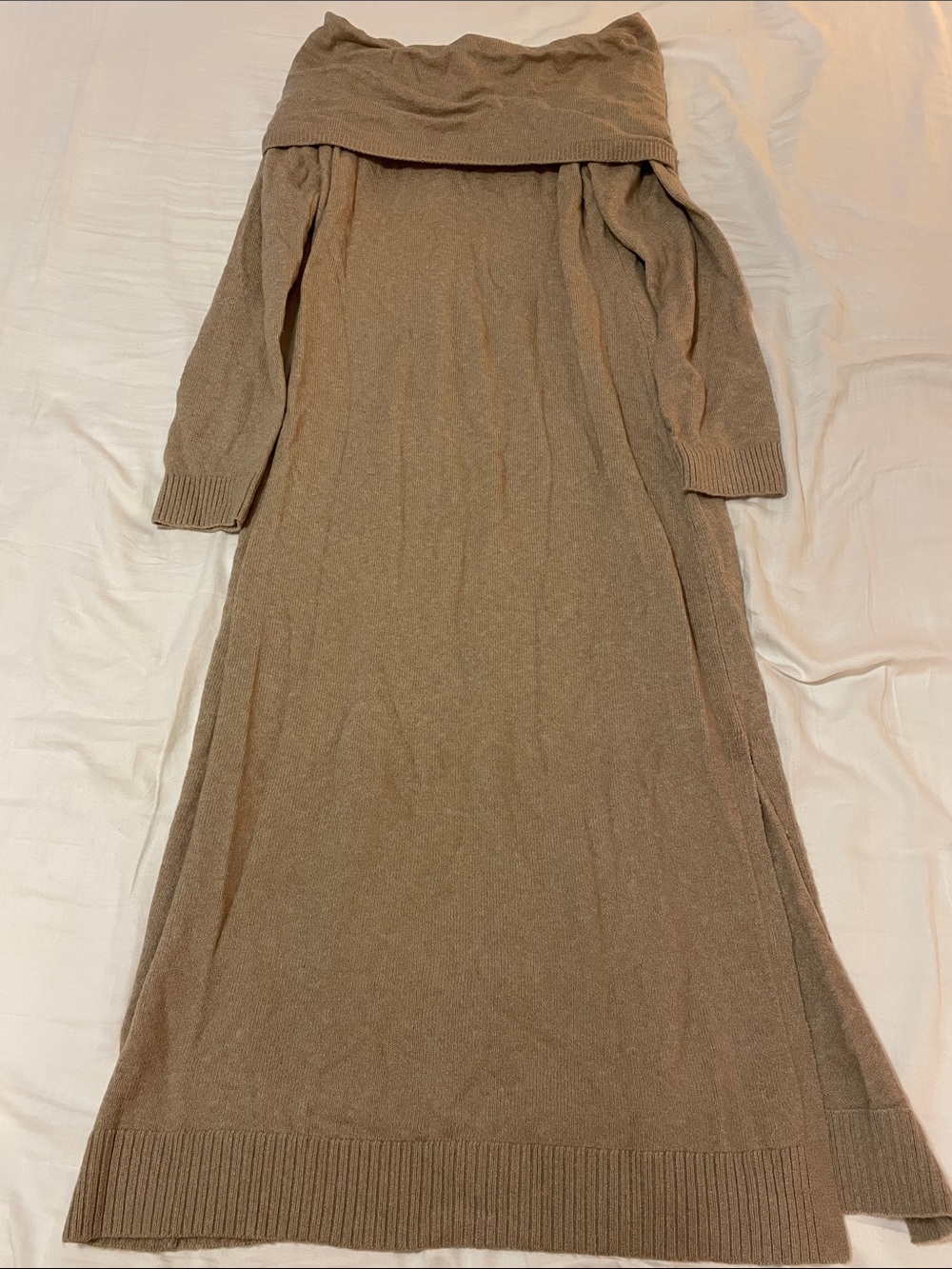 LOFT Taupe Off-Shoulder Maxi Knit Dress